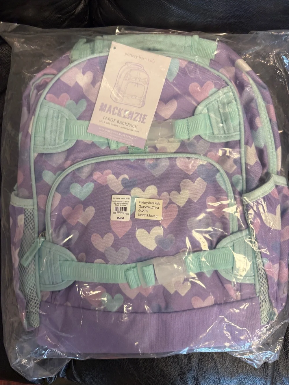 Pottery Barn Kids Mackenzie Heart Print Backpack in Lavender & Mint
